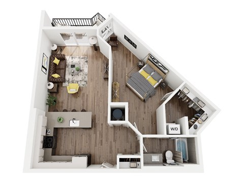 Floor plan for 1 bed, 1 bath, 906 sqft